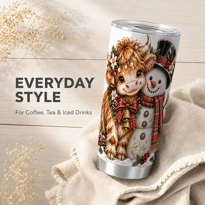 #pl[20oz|Steel] Christmas Cow Tumbler 20oz, Snowman Tumbler, Stainless Steel Travel Cup