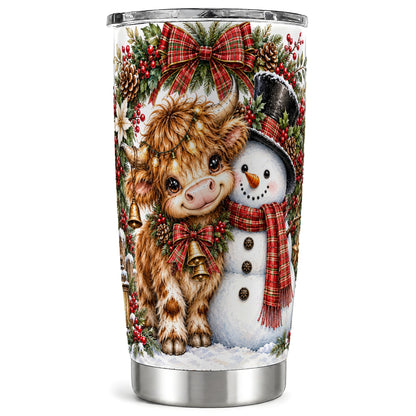 Watercolor Cow Tumbler 20oz, Snowman Tumbler, Stainless Steel Travel Cup
