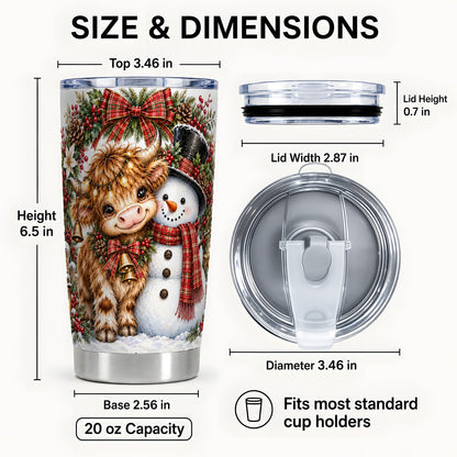 #pl[20oz|Steel] Watercolor Cow Tumbler 20oz, Snowman Tumbler, Stainless Steel Travel Cup