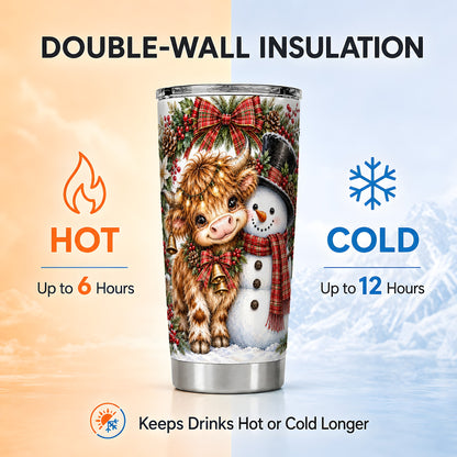 #pl[20oz|Steel] Watercolor Cow Tumbler 20oz, Snowman Tumbler, Stainless Steel Travel Cup