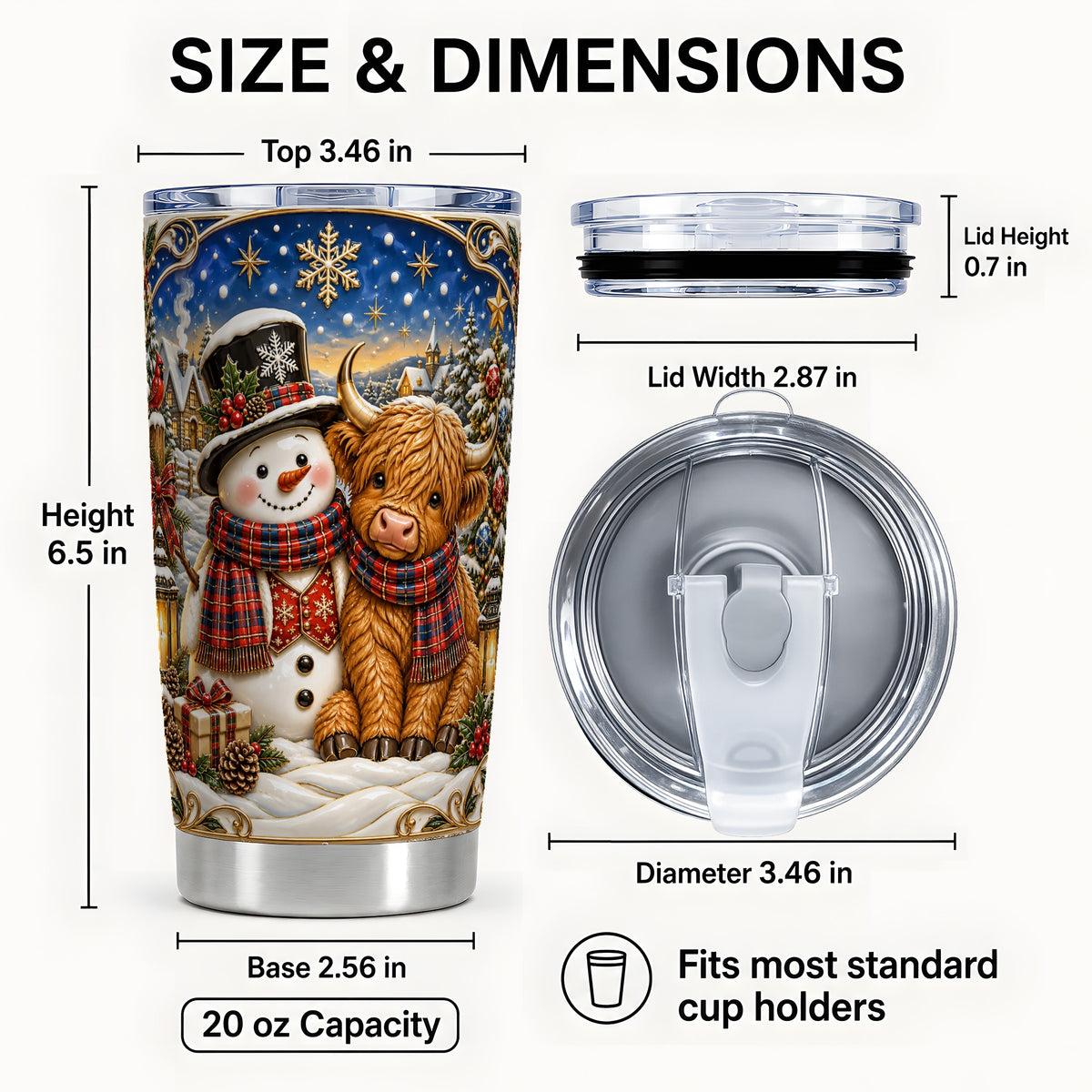 #pl[20oz|Steel] Cow Snowman Tumbler 20oz, Tartan Winter Stainless Steel Travel Cup
