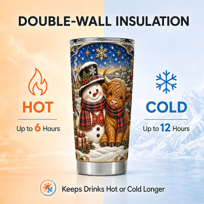#pl[20oz|Steel] Cow Snowman Tumbler 20oz, Tartan Winter Stainless Steel Travel Cup
