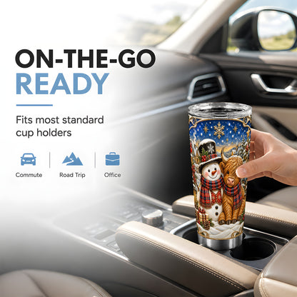 #pl[20oz|Steel] Cow Snowman Tumbler 20oz, Tartan Winter Stainless Steel Travel Cup