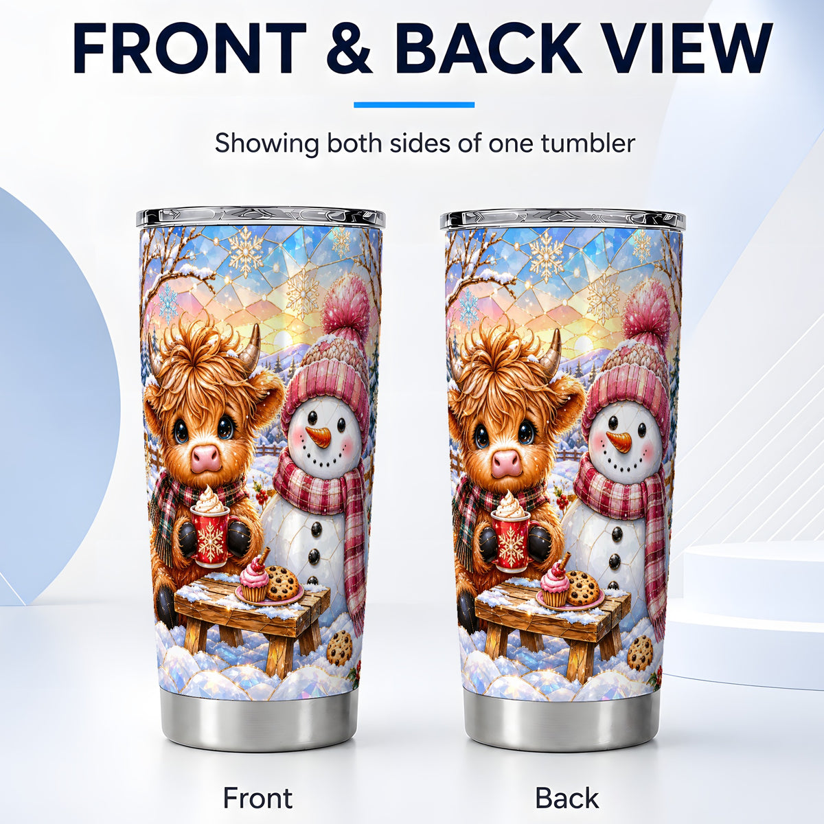 #pl[20oz|Steel] Cow Snowman Tumbler 20oz, Pink Winter Stainless Steel Travel Cup