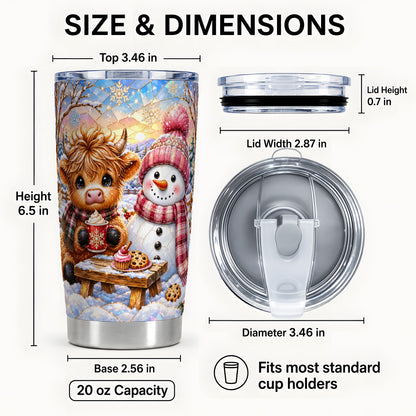 #pl[20oz|Steel] Cow Snowman Tumbler 20oz, Pink Winter Stainless Steel Travel Cup