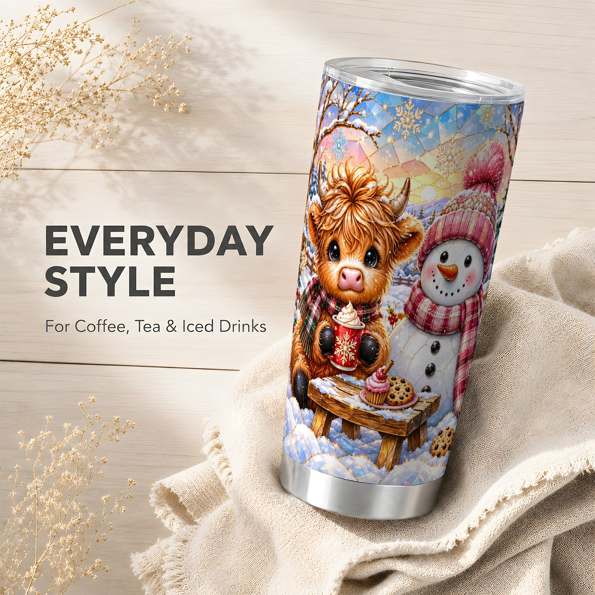 #pl[20oz|Steel] Cow Snowman Tumbler 20oz, Pink Winter Stainless Steel Travel Cup