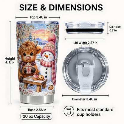 #pl[20oz|Steel] Cow Snowman Tumbler 20oz, Watercolor Winter Stainless Steel Travel Cup