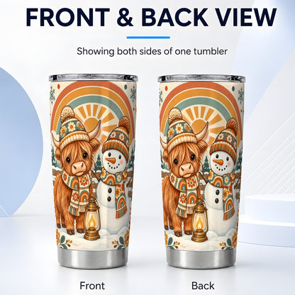 #pl[20oz|Steel] Retro Cow Snowman Tumbler 20oz, Rainbow Winter Stainless Steel Travel Cup