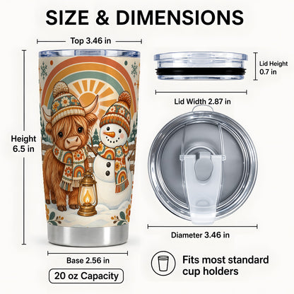 #pl[20oz|Steel] Retro Cow Snowman Tumbler 20oz, Rainbow Winter Stainless Steel Travel Cup