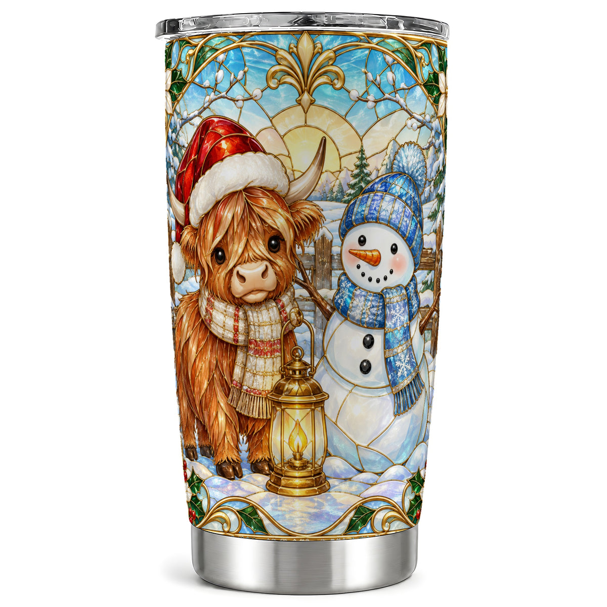 Highland Cow Tumbler 20oz, Snowman Tumbler, Stainless Steel Travel Cup