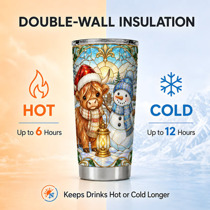 #pl[20oz|Steel] Highland Cow Tumbler 20oz, Snowman Tumbler, Stainless Steel Travel Cup