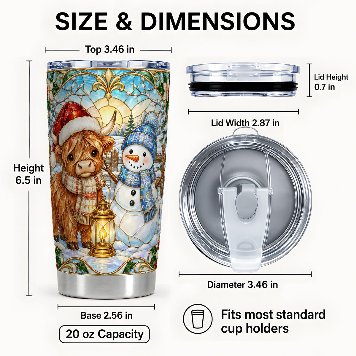 #pl[20oz|Steel] Highland Cow Tumbler 20oz, Snowman Tumbler, Stainless Steel Travel Cup