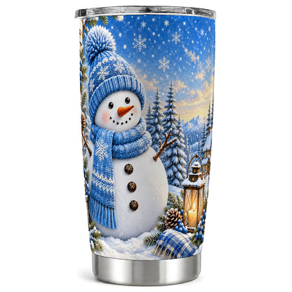 Blue Snowman Tumbler 20oz, Winter Tumbler, Stainless Steel Travel Cup