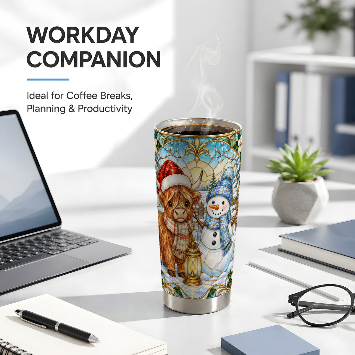 #pl[20oz|Steel] Highland Cow Tumbler 20oz, Snowman Tumbler, Stainless Steel Travel Cup