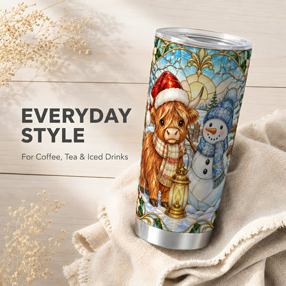 #pl[20oz|Steel] Highland Cow Tumbler 20oz, Snowman Tumbler, Stainless Steel Travel Cup
