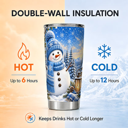 #pl[20oz|Steel] Blue Snowman Tumbler 20oz, Winter Tumbler, Stainless Steel Travel Cup