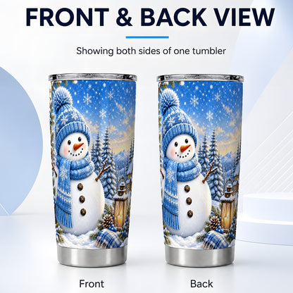 #pl[20oz|Steel] Blue Snowman Tumbler 20oz, Winter Tumbler, Stainless Steel Travel Cup