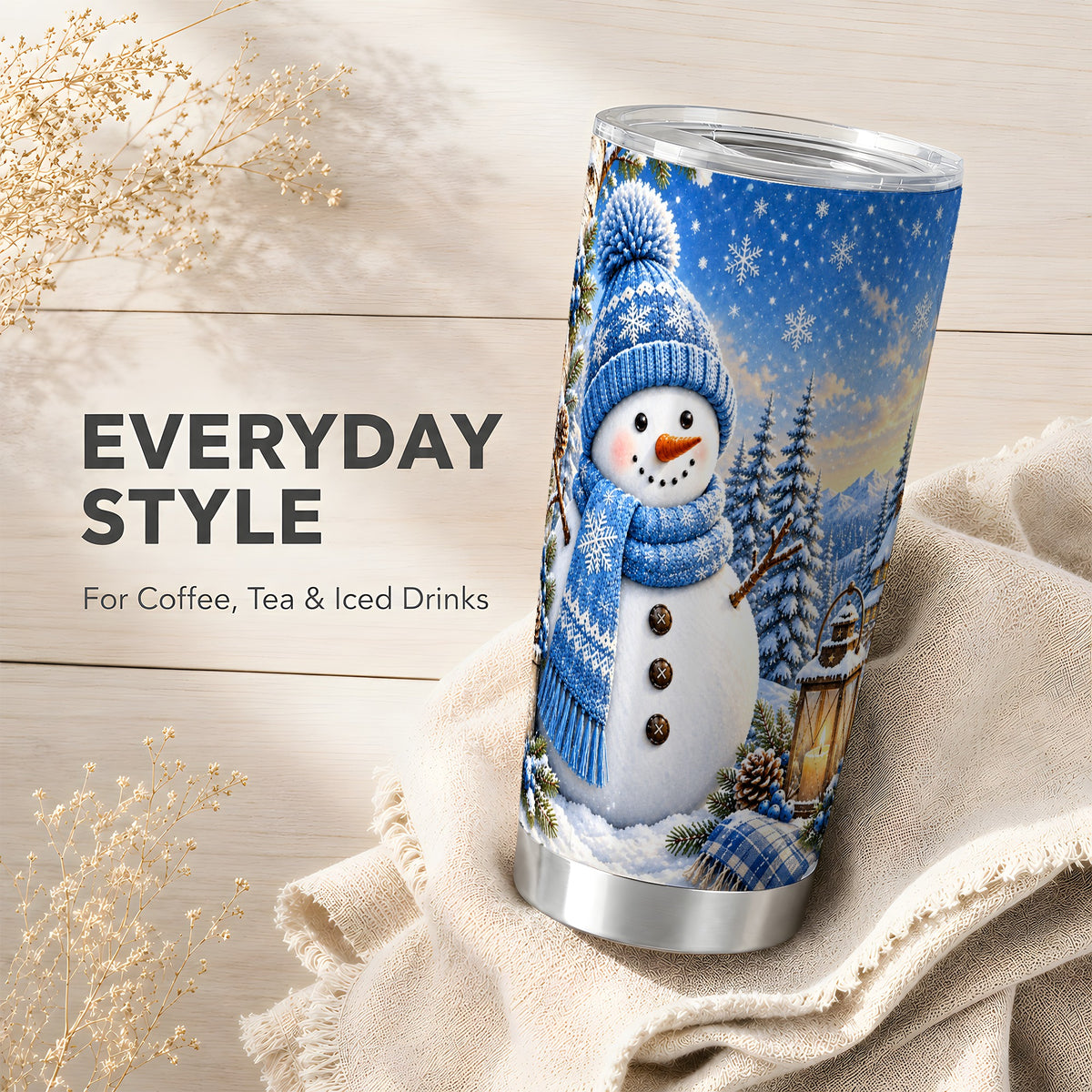 #pl[20oz|Steel] Blue Snowman Tumbler 20oz, Winter Tumbler, Stainless Steel Travel Cup
