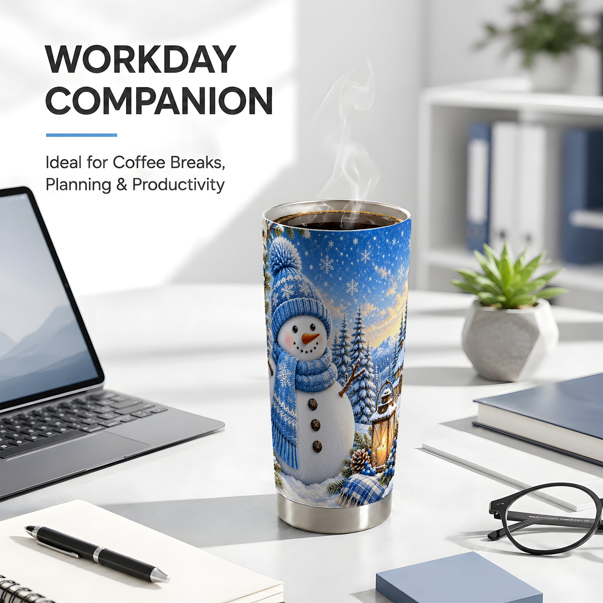 #pl[20oz|Steel] Blue Snowman Tumbler 20oz, Winter Tumbler, Stainless Steel Travel Cup