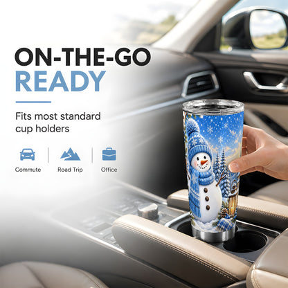 #pl[20oz|Steel] Blue Snowman Tumbler 20oz, Winter Tumbler, Stainless Steel Travel Cup