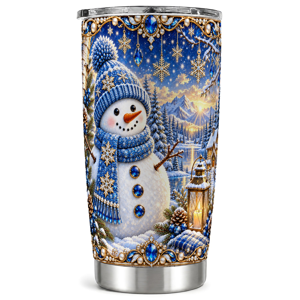 Jeweled Snowman Tumbler 20oz, Winter Tumbler, Stainless Steel Travel Cup