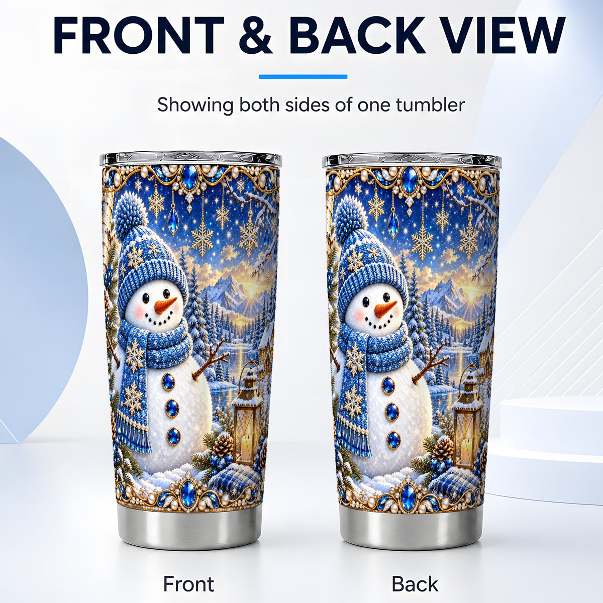 #pl[20oz|Steel] Jeweled Snowman Tumbler 20oz, Winter Tumbler, Stainless Steel Travel Cup