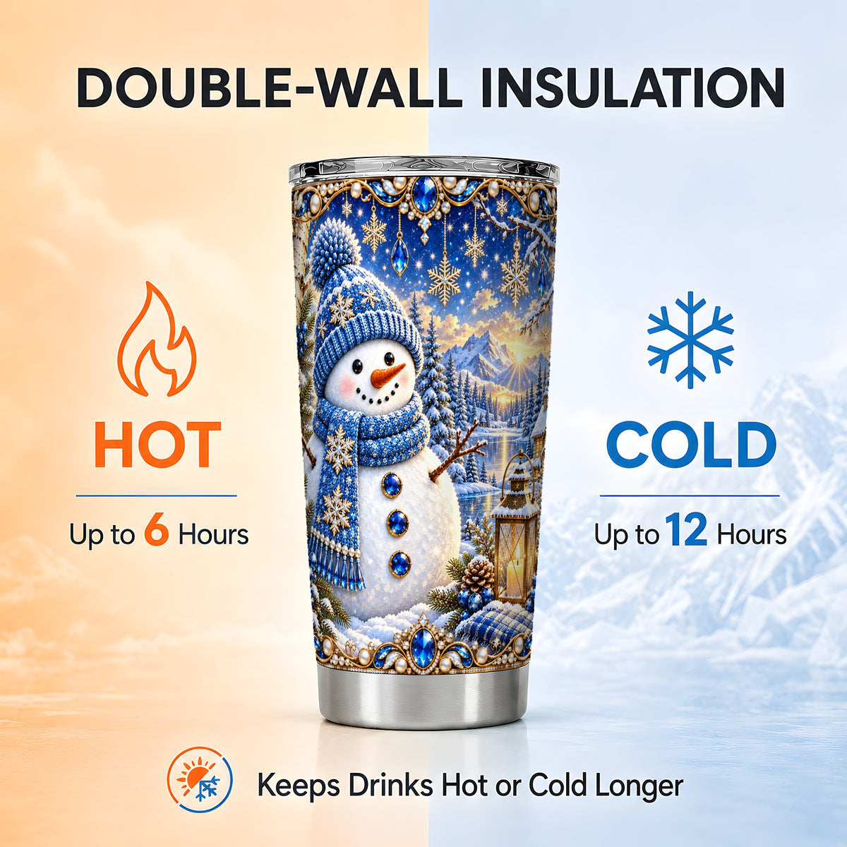 #pl[20oz|Steel] Jeweled Snowman Tumbler 20oz, Winter Tumbler, Stainless Steel Travel Cup