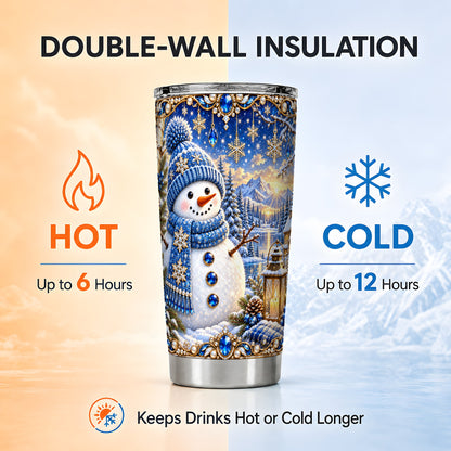 #pl[20oz|Steel] Jeweled Snowman Tumbler 20oz, Winter Tumbler, Stainless Steel Travel Cup