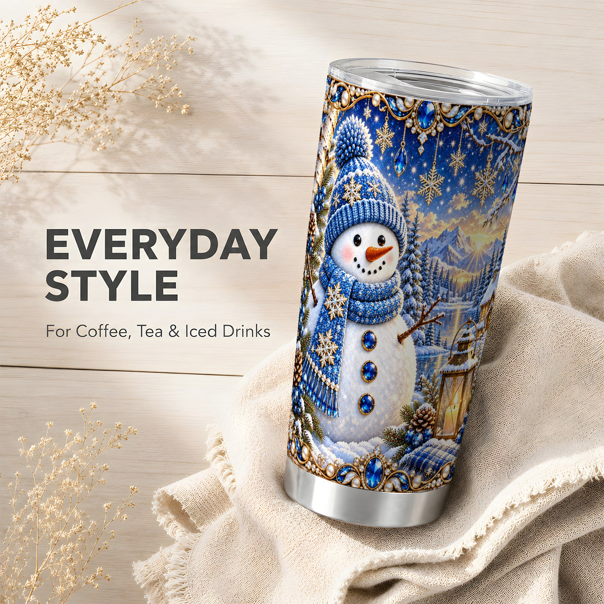 #pl[20oz|Steel] Jeweled Snowman Tumbler 20oz, Winter Tumbler, Stainless Steel Travel Cup
