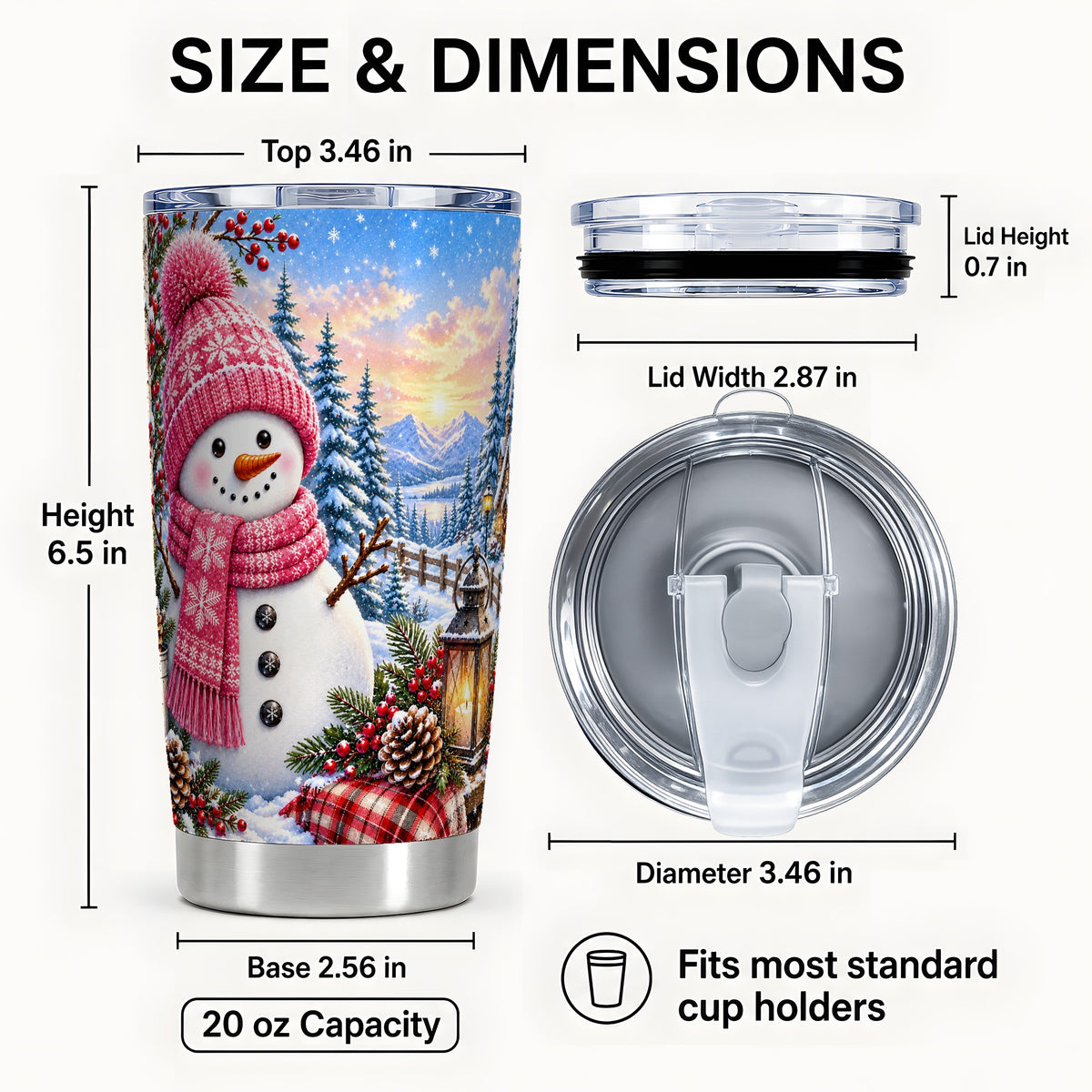 #pl[20oz|Steel] Pink Snowman Tumbler 20oz, Winter Tumbler, Stainless Steel Travel Cup