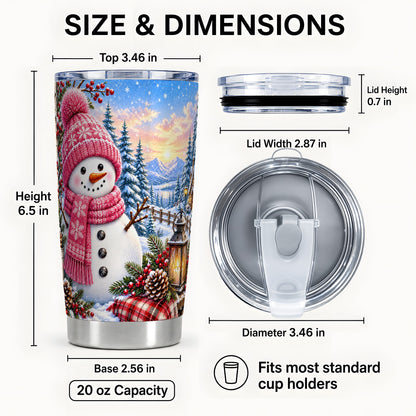#pl[20oz|Steel] Pink Snowman Tumbler 20oz, Winter Tumbler, Stainless Steel Travel Cup