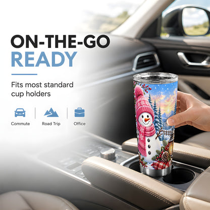 #pl[20oz|Steel] Pink Snowman Tumbler 20oz, Winter Tumbler, Stainless Steel Travel Cup