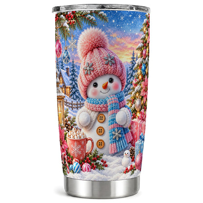 Cute Snowman Tumbler 20oz, Holiday Tumbler, Stainless Steel Travel Cup