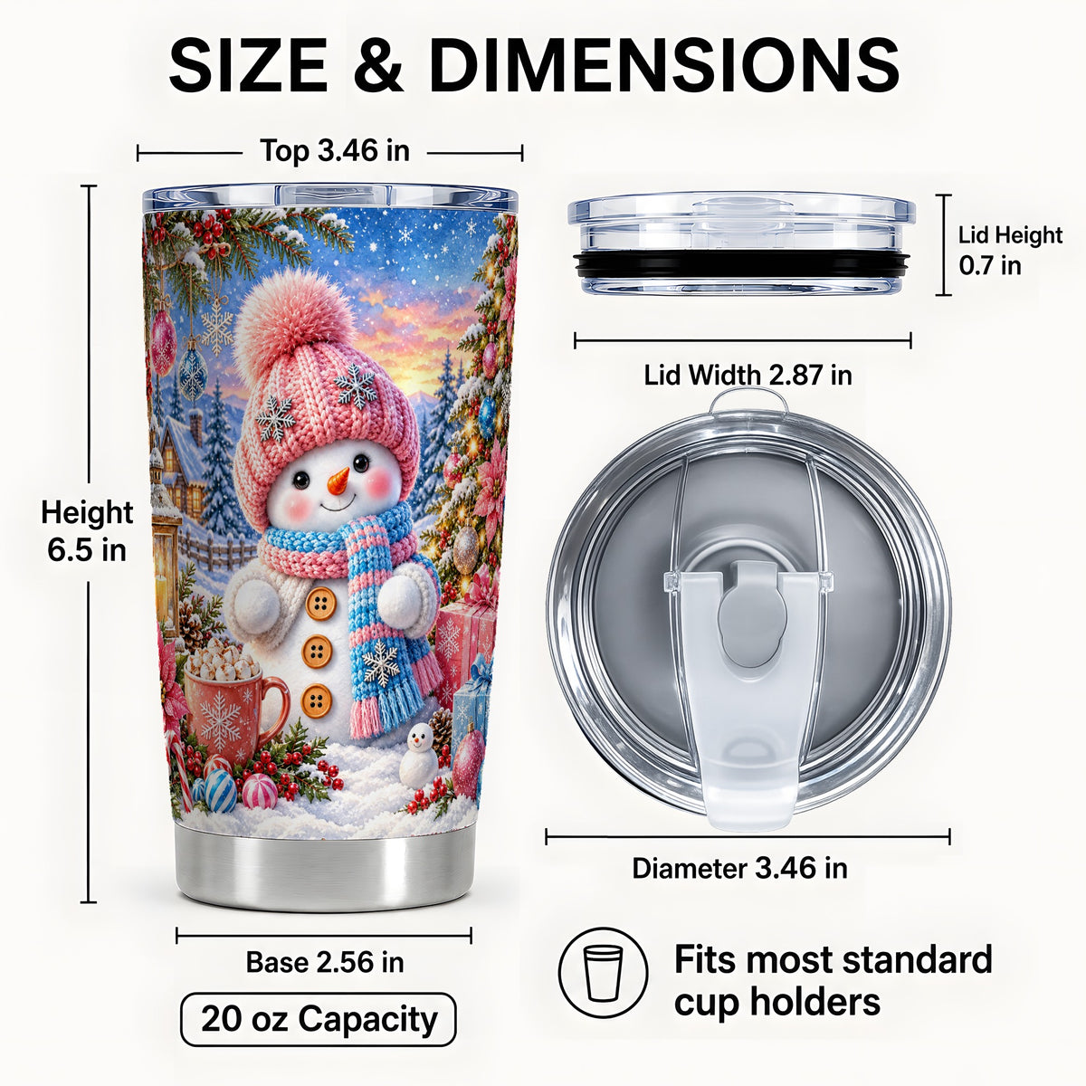 #pl[20oz|Steel] Cute Snowman Tumbler 20oz, Holiday Tumbler, Stainless Steel Travel Cup