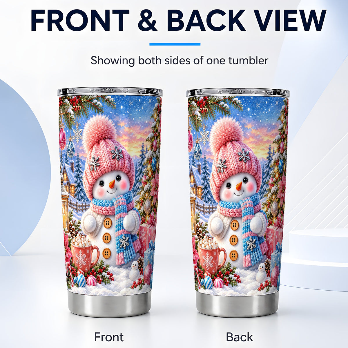 #pl[20oz|Steel] Cute Snowman Tumbler 20oz, Holiday Tumbler, Stainless Steel Travel Cup