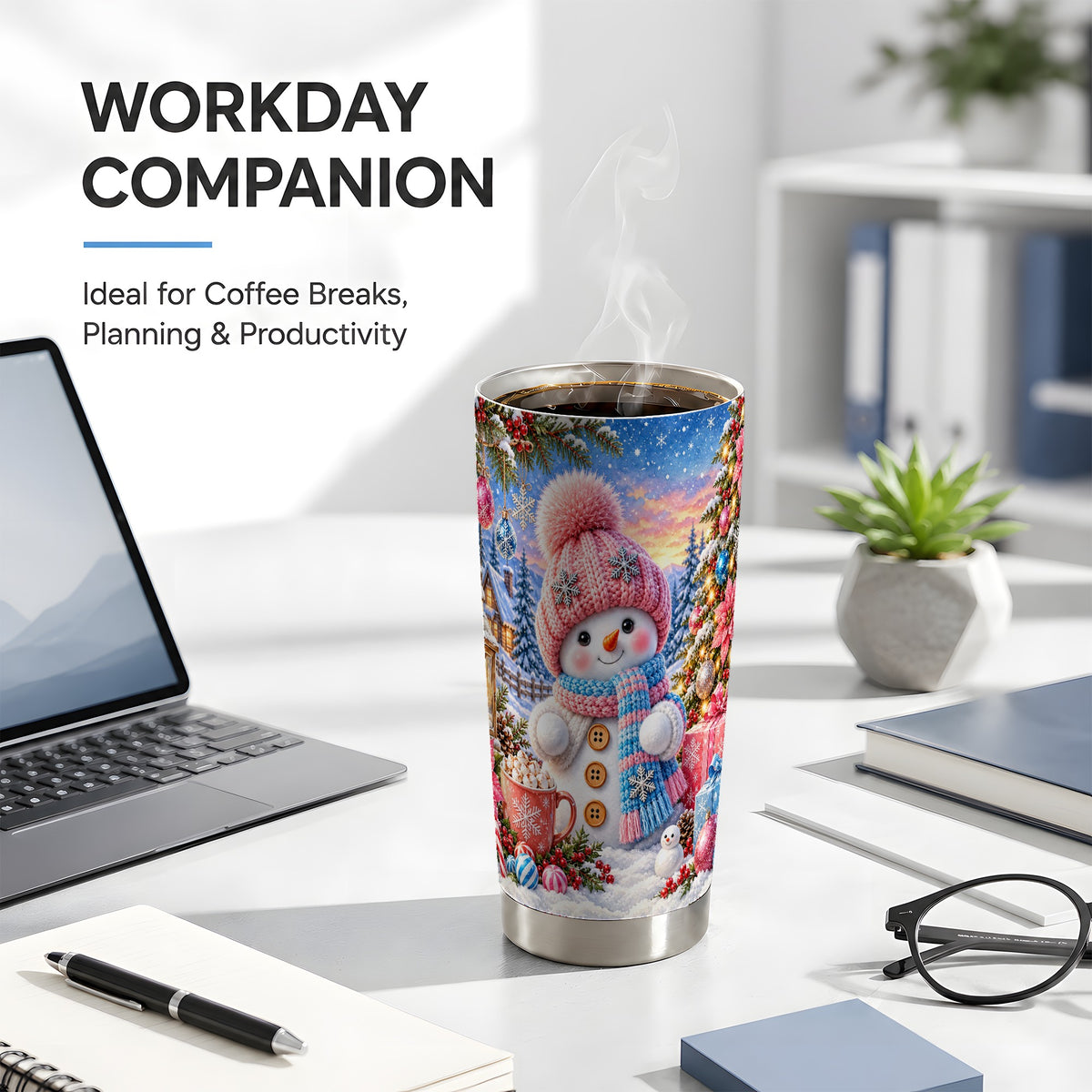 #pl[20oz|Steel] Cute Snowman Tumbler 20oz, Holiday Tumbler, Stainless Steel Travel Cup