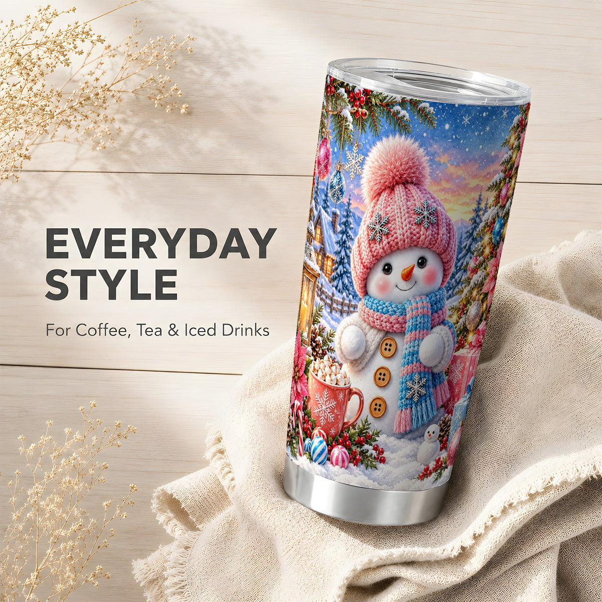 #pl[20oz|Steel] Cute Snowman Tumbler 20oz, Holiday Tumbler, Stainless Steel Travel Cup