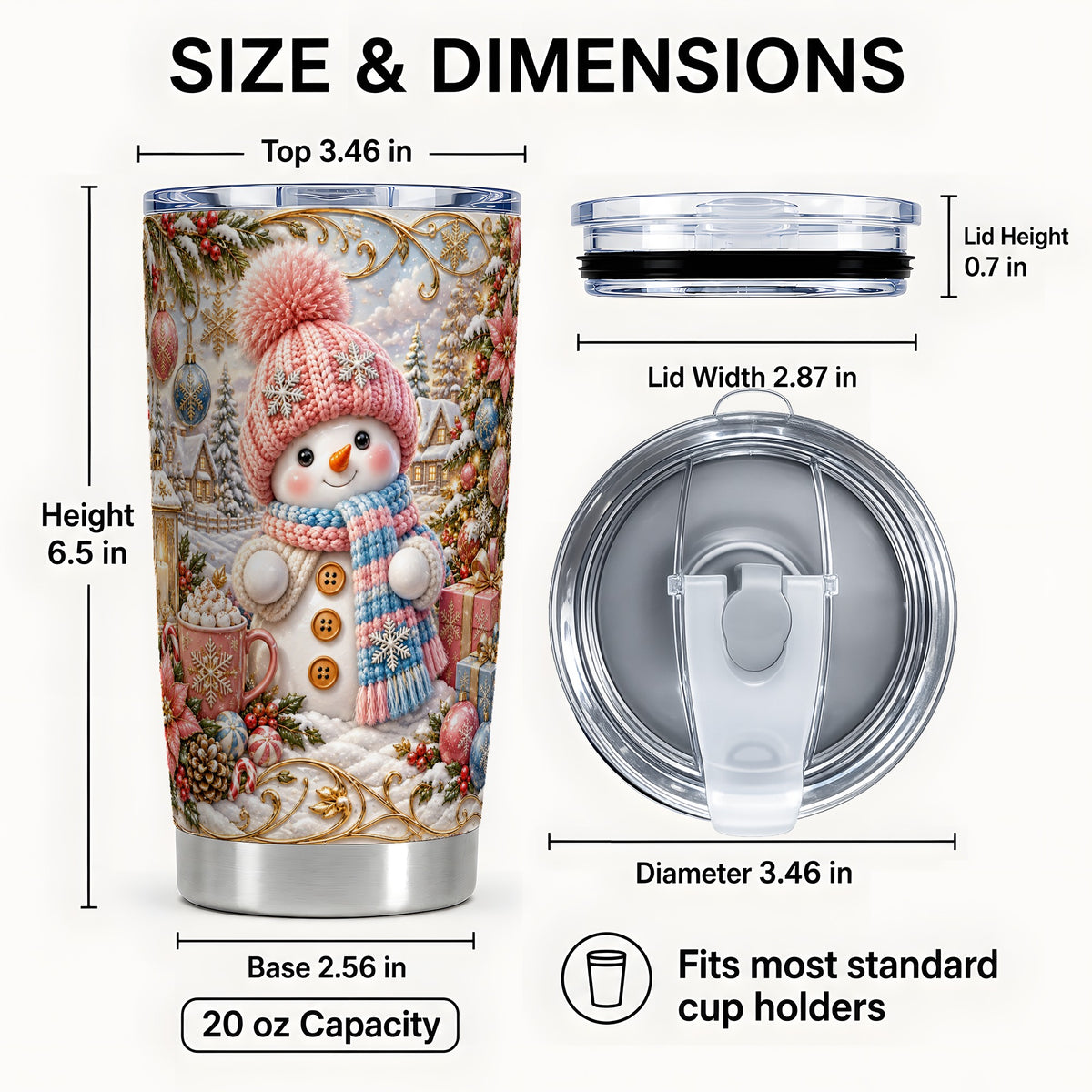#pl[20oz|Steel] Pink Snowman Tumbler 20oz, Winter Tumbler, Stainless Steel Travel Cup