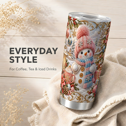 #pl[20oz|Steel] Pink Snowman Tumbler 20oz, Winter Tumbler, Stainless Steel Travel Cup