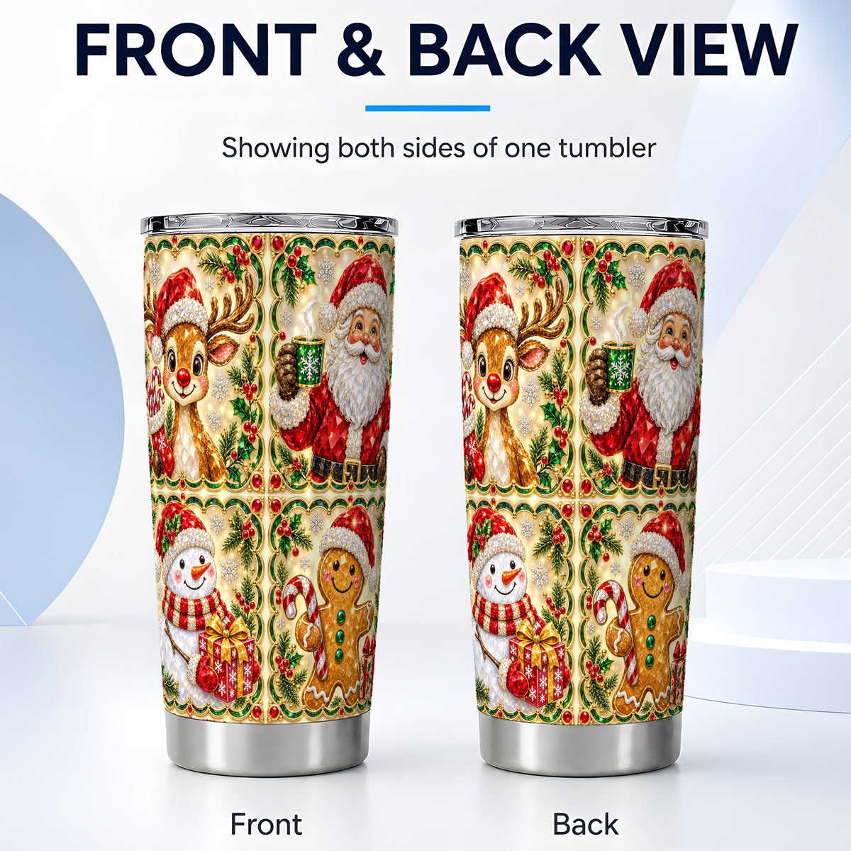 #pl[20oz|Steel] Jeweled Holiday Friends Tumbler 20oz, Christmas Stainless Steel Travel Cup