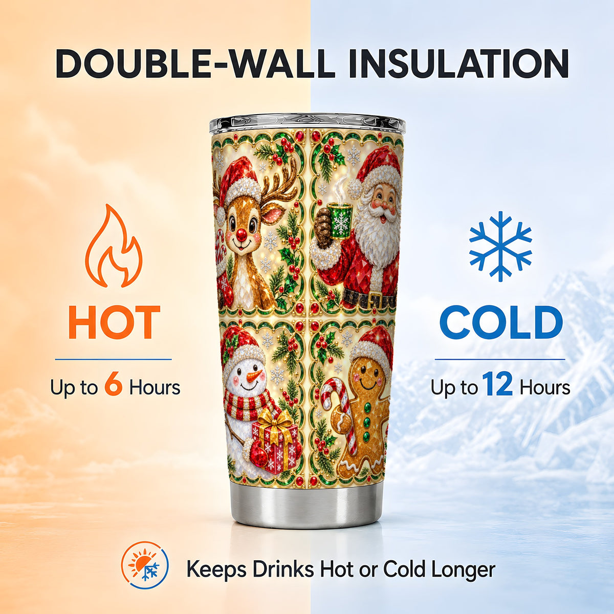 #pl[20oz|Steel] Jeweled Holiday Friends Tumbler 20oz, Christmas Stainless Steel Travel Cup