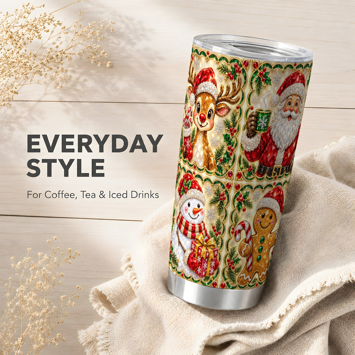 #pl[20oz|Steel] Jeweled Holiday Friends Tumbler 20oz, Christmas Stainless Steel Travel Cup