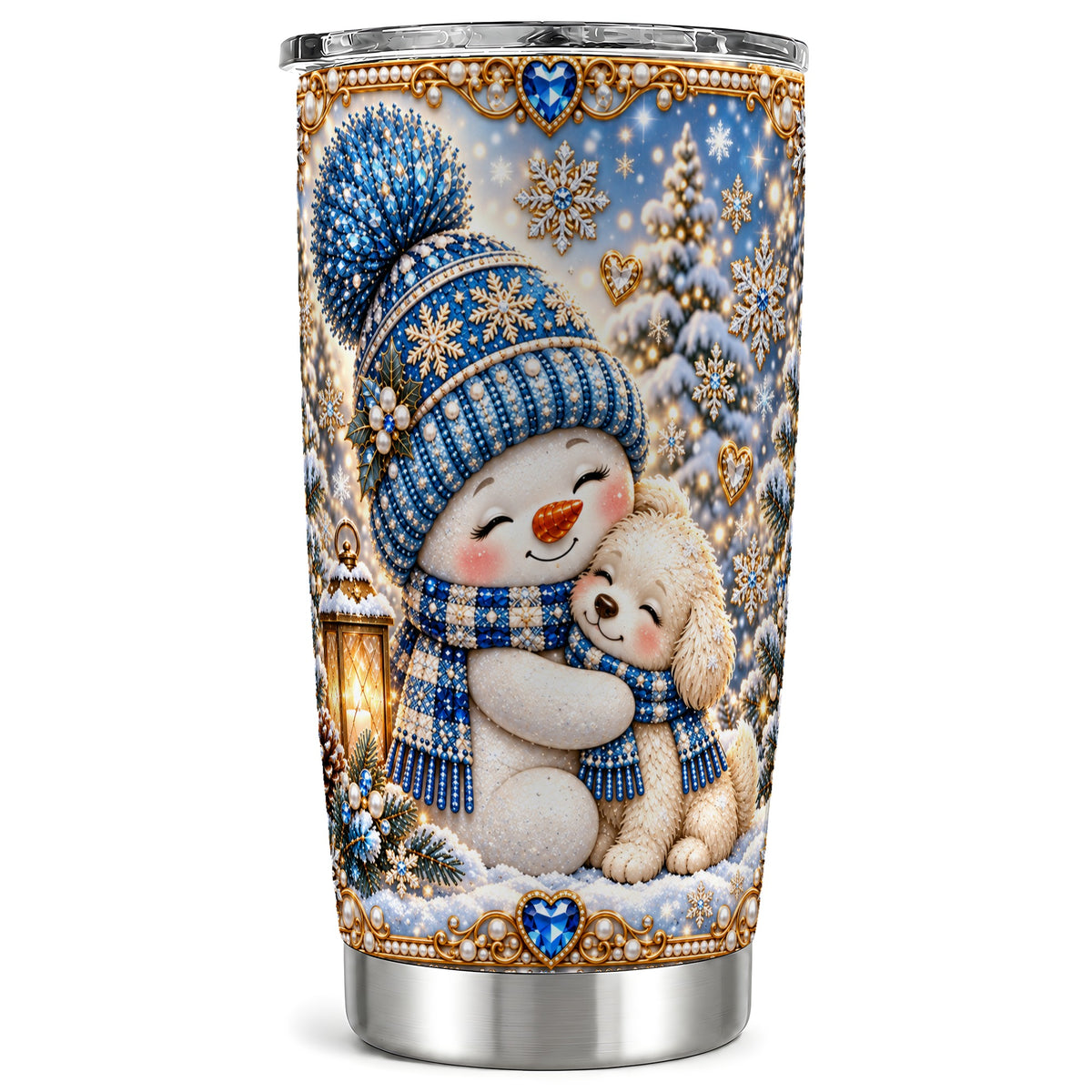 Blue Snowman Dog Tumbler 20oz, Winter Tumbler, Stainless Steel Travel Cup