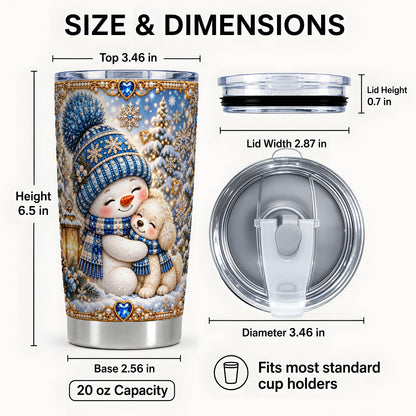 #pl[20oz|Steel] Blue Snowman Dog Tumbler 20oz, Winter Tumbler, Stainless Steel Travel Cup