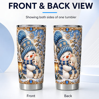#pl[20oz|Steel] Blue Snowman Dog Tumbler 20oz, Winter Tumbler, Stainless Steel Travel Cup