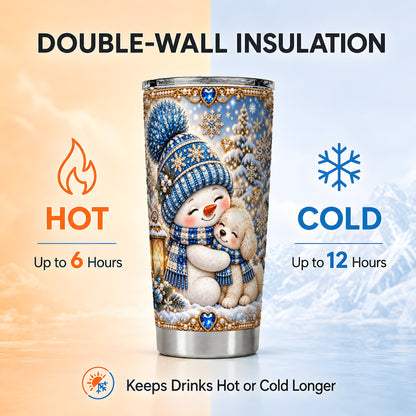 #pl[20oz|Steel] Blue Snowman Dog Tumbler 20oz, Winter Tumbler, Stainless Steel Travel Cup