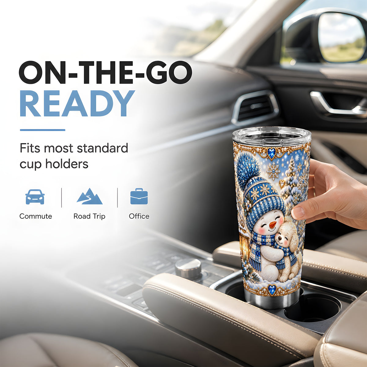 #pl[20oz|Steel] Blue Snowman Dog Tumbler 20oz, Winter Tumbler, Stainless Steel Travel Cup