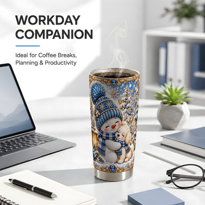 #pl[20oz|Steel] Blue Snowman Dog Tumbler 20oz, Winter Tumbler, Stainless Steel Travel Cup