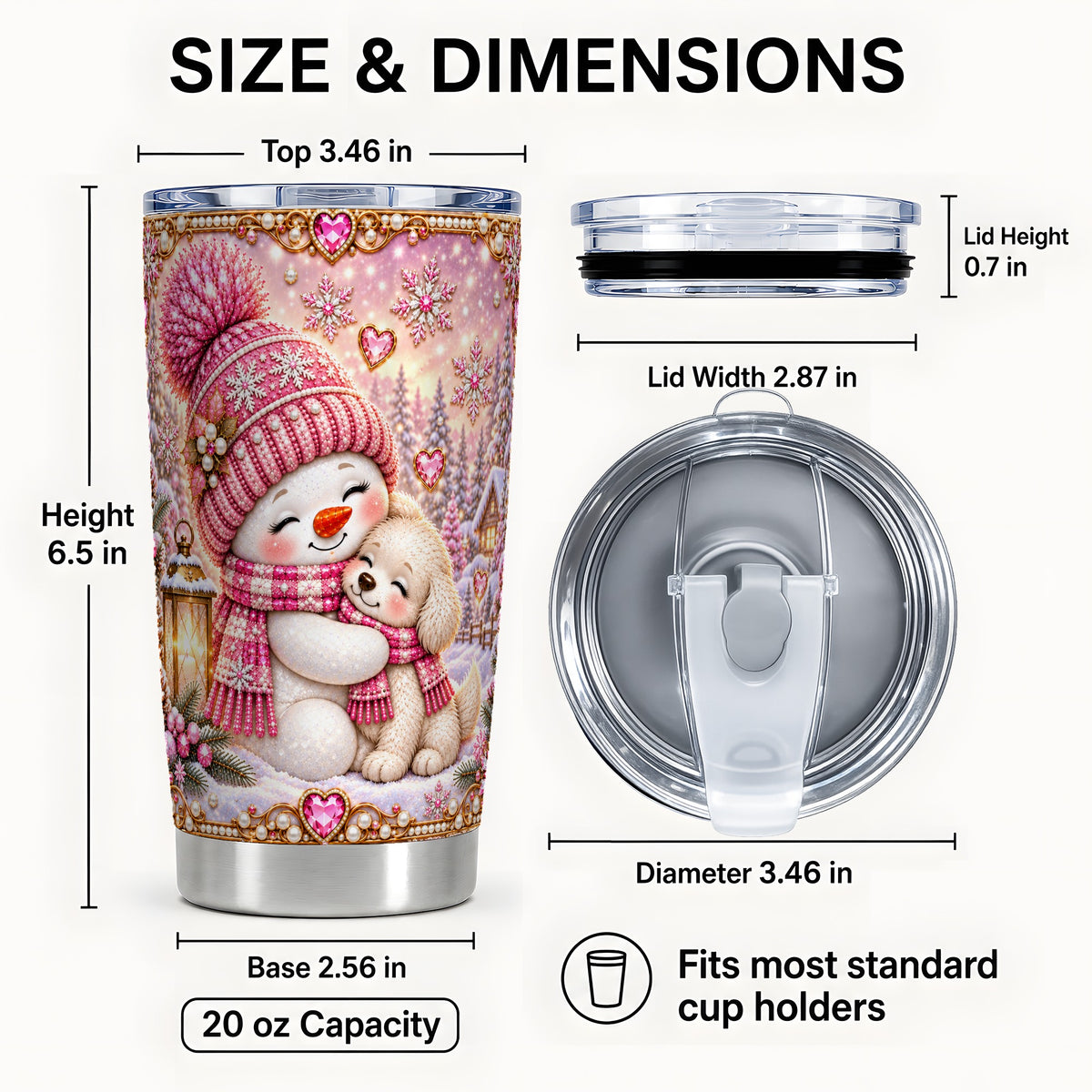 #pl[20oz|Steel] Pink Snowman Dog Tumbler 20oz, Winter Tumbler, Stainless Steel Travel Cup