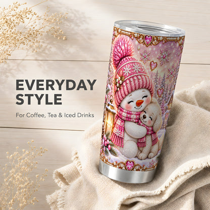 #pl[20oz|Steel] Pink Snowman Dog Tumbler 20oz, Winter Tumbler, Stainless Steel Travel Cup